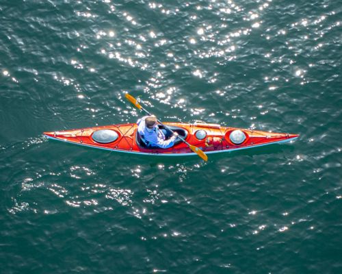 Drone shot of Pacifica Paddle Kayak in Brentwood Bay, BC