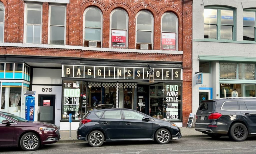 Outside of Baggins Shoe Store in Victoria, BC
